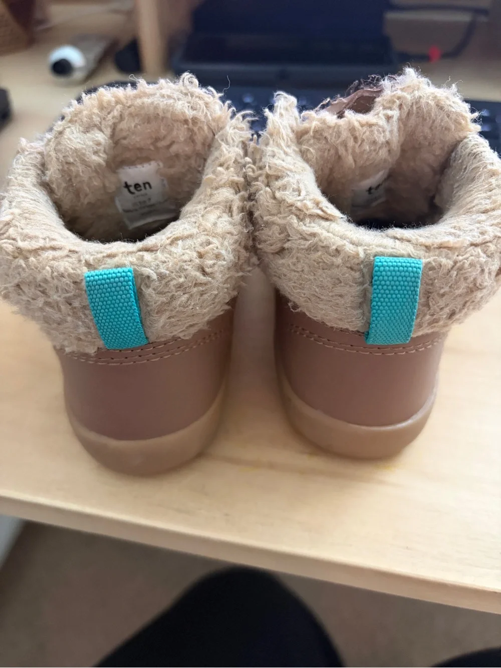 Ten Little Toddler Brown Faux-Fur Lined Winter Boots with Teal Trim